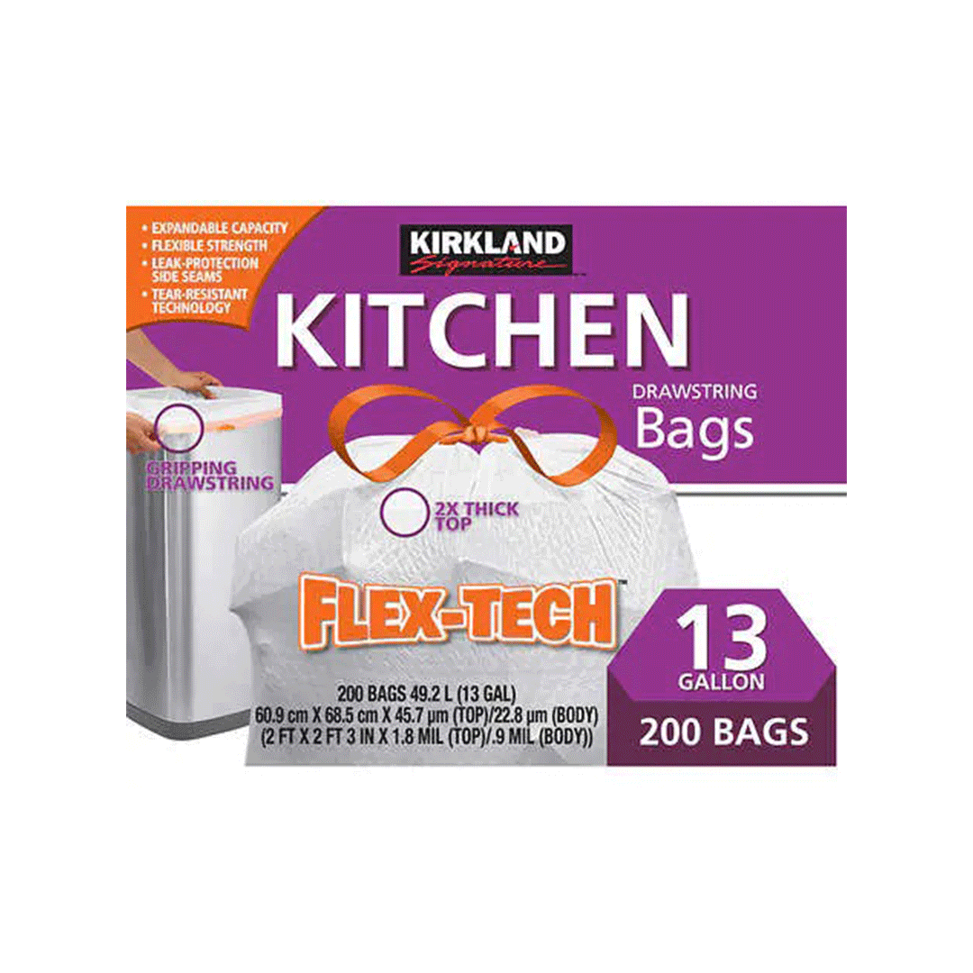Kirkland Signature Flex-tech 13 Gallon Kitchen Trash Bags 200-count for  sale online